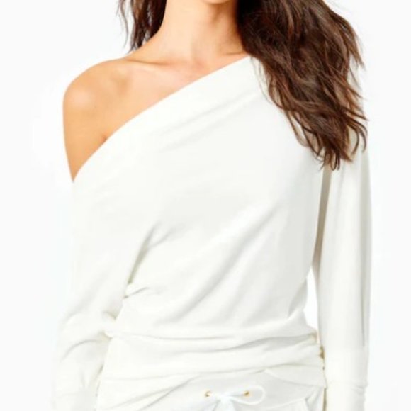 NWT Lilly Pulitzer One-shoulder Velour White Top (small) - Picture 1 of 9